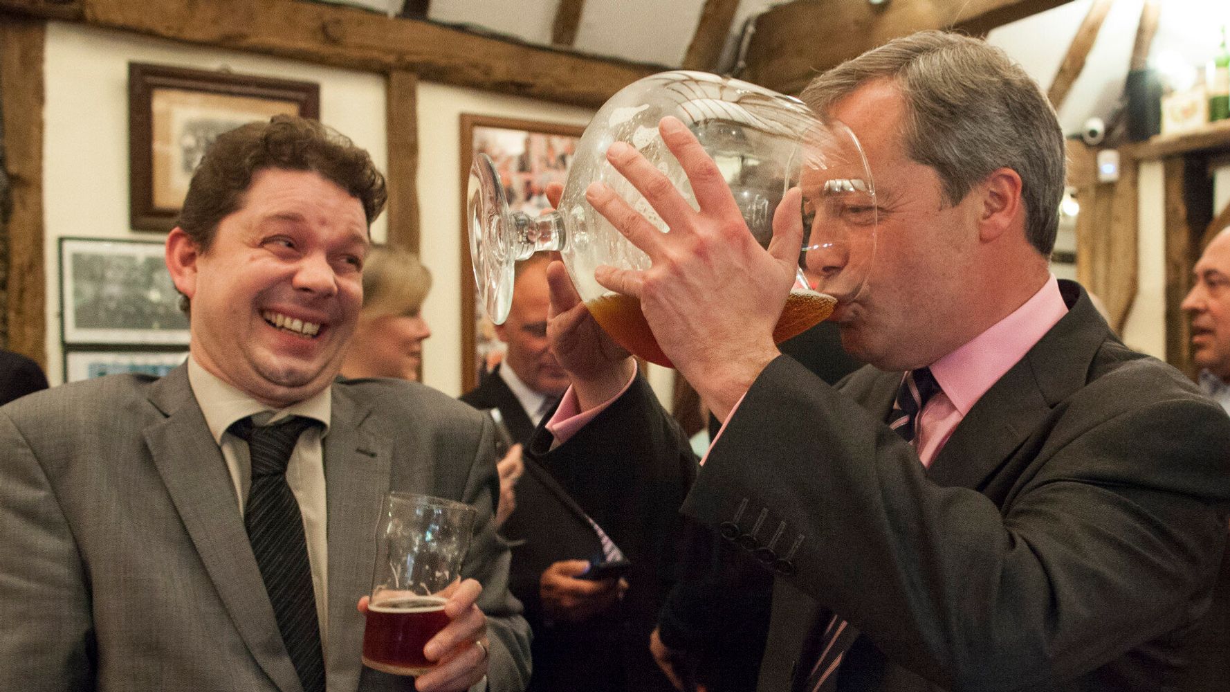 Nigel Farage Drinks Insanely Large Glass Of Beer, Looks Very Happy ...