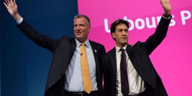 Mayor of New York City Bill De Blasio (left), with Labour leader Ed Milliband, before he addresses the Labour Party conference in Manchester.