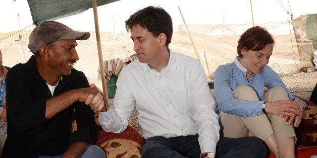 Labour leader Ed Miliband (centre) and his wife Justine (right) visit the Khan al-Ahmar Bedouin community in the West Bank.