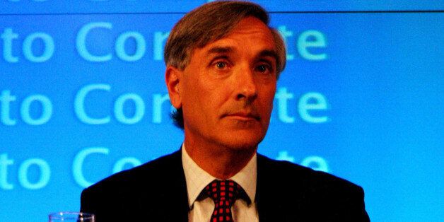 John Redwood MP looks on as Shadow Chancellor of the Exchequer, George Osborne comments on the Economic Competitiveness Policy Group Report.