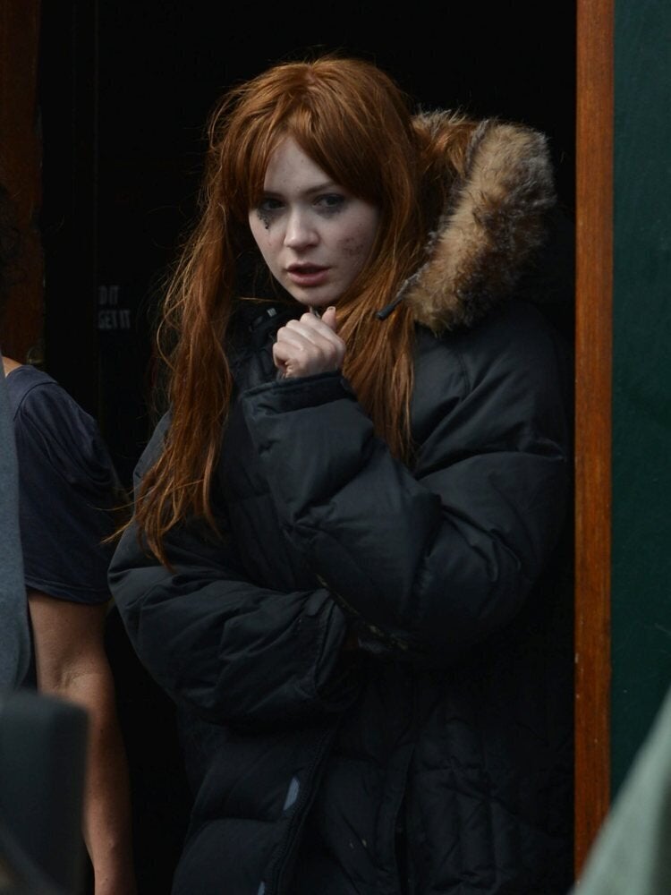 Karen Gillan Meets Her Double On Set Of Not Another Happy Ending Pictures Huffpost Uk