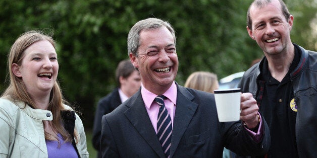 BASINGSTOKE, ENGLAND - APRIL 09: UKIP leader Nigel Farage arrives to speak at UKIP public meeting at Old Basing Village Hall on April 9, 2014 in Basingstoke, England. Mr Farage made the surprise visit and spoke about the recent resignation of the Former Culture Secretary Maria Miller. (Photo by Dan Kitwood/Getty Images)