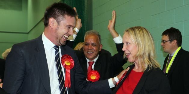 Labour's Liz Mcinnes celebrates her victory after the count for the Heywood and Middleton constituency parliamentary by-election held at Heywood sports village, Heywood, Greater Manchester.