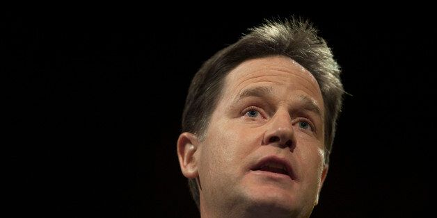 Deputy Prime Minister Nick Clegg delivers the leaders speech during the Liberal Democrat Spring Conference at the Barbican Centre, York.