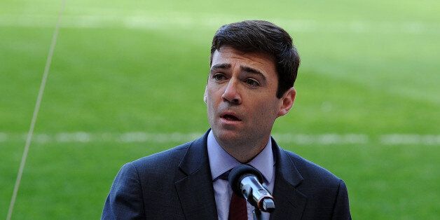 LIVERPOOL, ENGLAND - APRIL 15: (THE SUN OUT, THE SUN ON SUNDAY OUT) (NO SALES) In this handout image provided by Liverpool FC, Andy Burnham MP during the 25th Hillsborough Anniversary Memorial Service at Anfield on April 15, 2014 in Liverpool, England. (Photo by Liverpool FC - Handout/Liverpool FC via Getty Images)