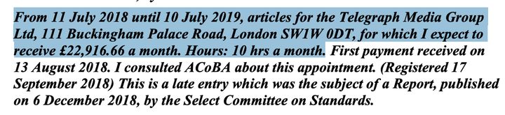 Johnson’s current Telegraph contract runs until July 2019, according to his latest Commons declaration of interests.