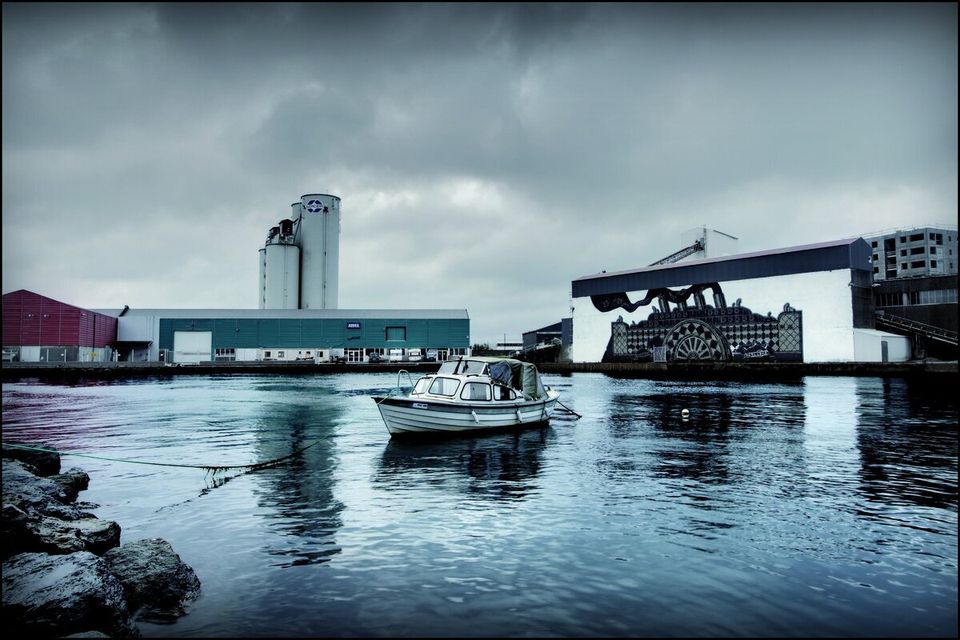A mural looks over Stavanger port