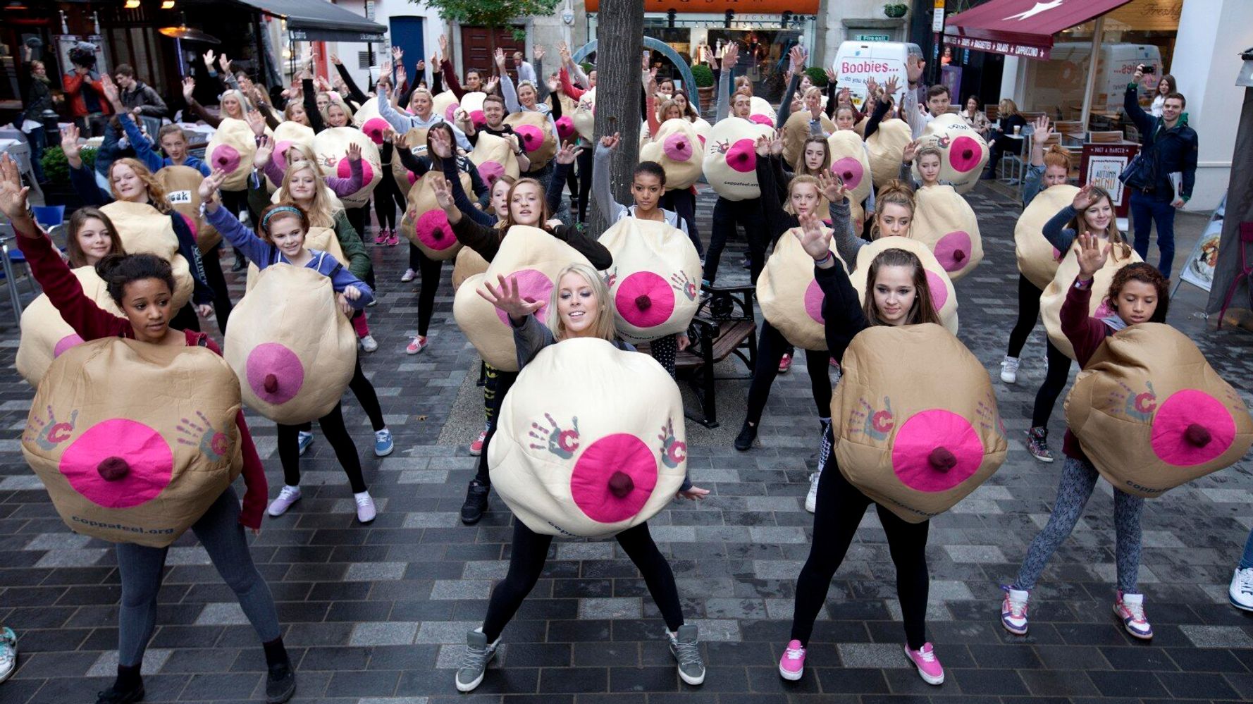 Coppafeel! Breast Cancer Awareness Campaigners Shock With Boobie Flashmob  (VIDEO)