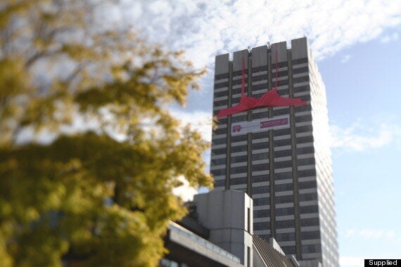 World's Largest Bra Put On  To Support Breast Cancer Campaign