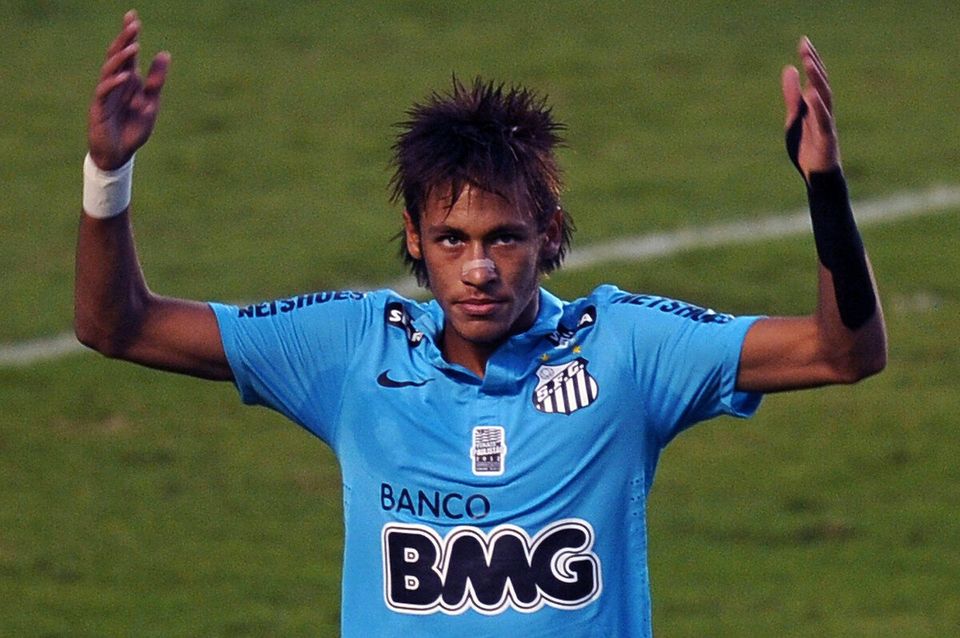 Santos's Neymar gestures during the Paul