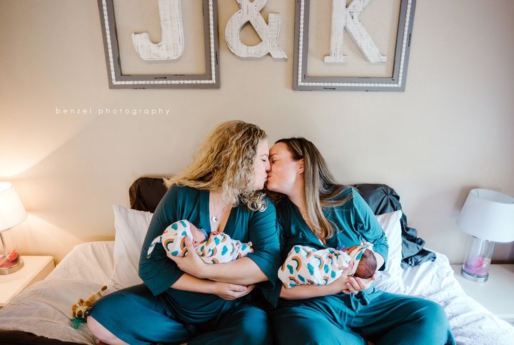 Jaclyn and Kelly Pfeiffer with their babies.