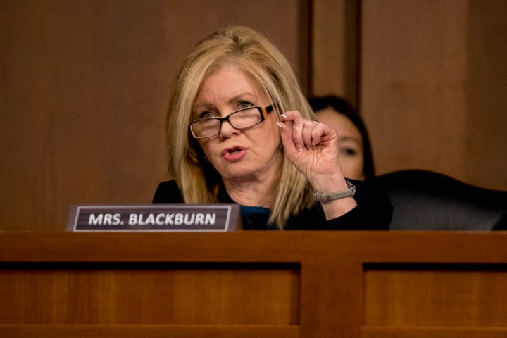 Sen. Marsha Blackburn objected to legislation that would require campaigns to report offers of foreign government assistance to federal authorities.