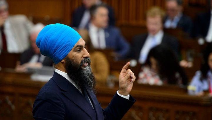 NDP Leader Jagmeet Singh stands during question period in the House of Commons on Parliament Hill in Ottawa on June 12, 2019.
