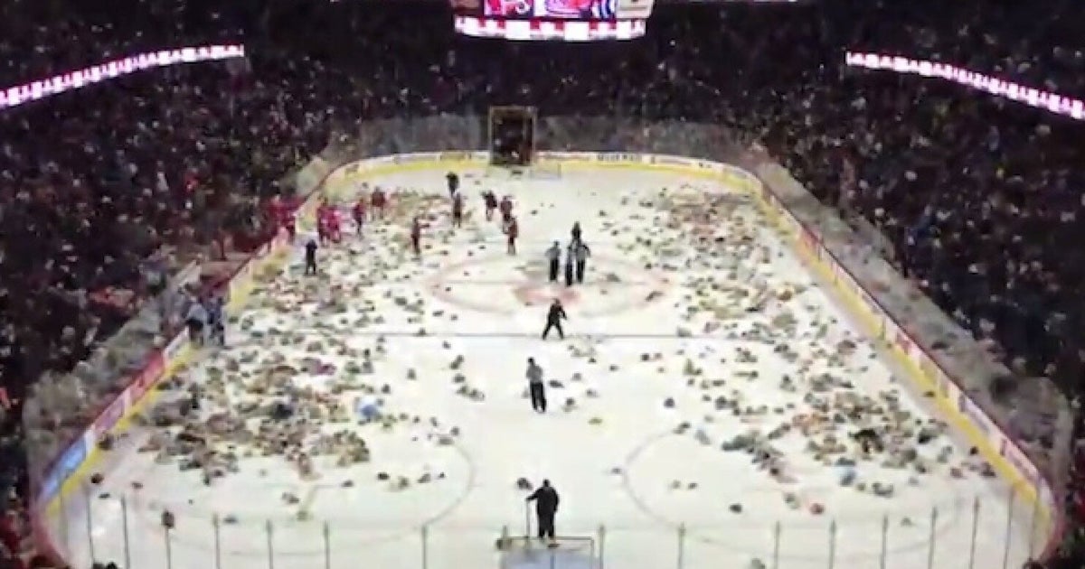 25,000 Teddy Bears Are Thrown Onto Rink During Ice Hockey Game (VIDEO