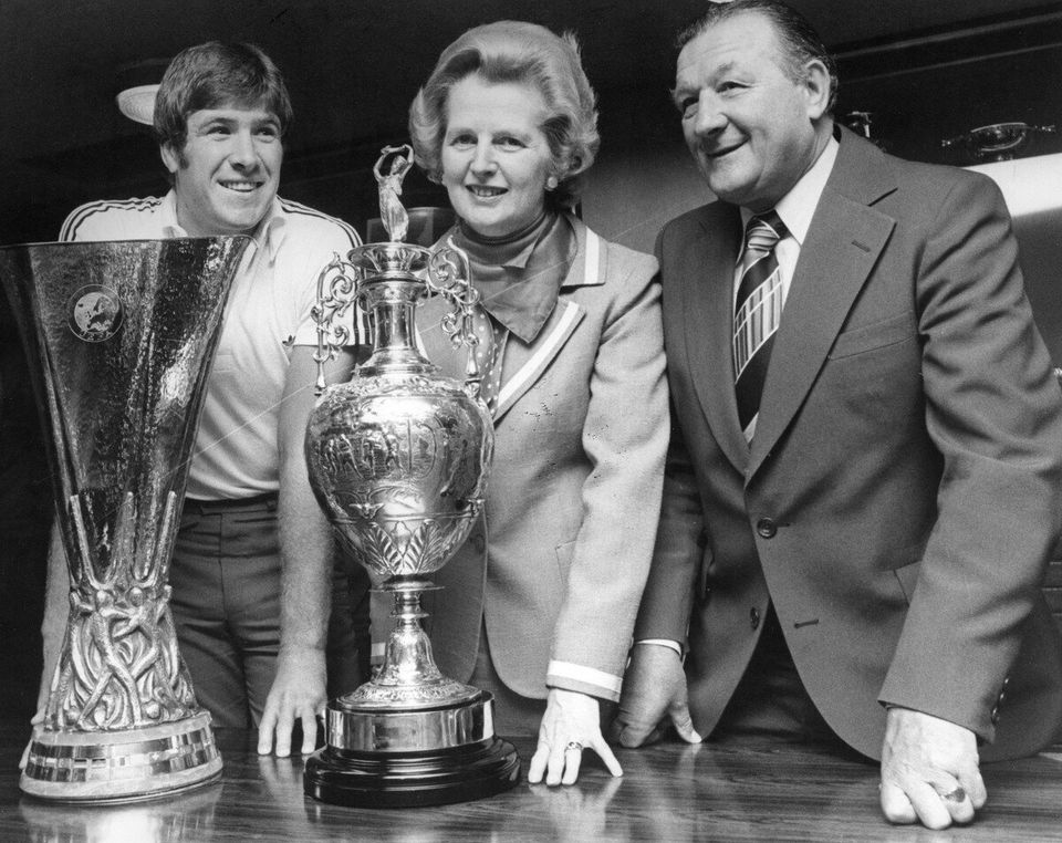 Emlyn Hughes, Margaret Thatcher and Bob Paisley, 1976..