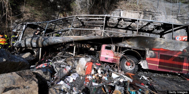 Driver tried to slow the bus down by hitting rocks rather than risk it going over a precipice