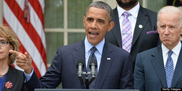 US President Barack Obama speaks on gun control on April 17, 2013 in the Rose Garden of the White House in Washington, DC. Obama on Wednesday slammed what he called a 'minority' in the US Senate for blocking legislation that would have expanded background checks on those seeking to buy guns. AFP PHOTO/Jewel Samad (Photo credit should read JEWEL SAMAD/AFP/Getty Images)