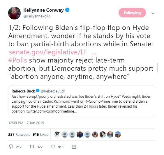 White House aide Kellyanne Conway sent this and other political tweets while flying back to Washington aboard Air Force One last week, possibly in violation of the Hatch Act.