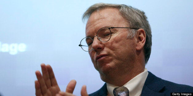 Eric Schmidt, chairman of Google Inc., speaks during a new digital age event at the London School of Economics (LSE) in London, U.K., on Thursday, May 23, 2013. U.K. Deputy Prime Minister Nick Clegg warned Schmidt to take notice of public anger over corporate tax avoidance. Photographer: Chris Ratcliffe/Bloomberg via Getty Images