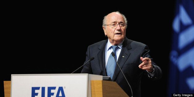 PORT LOUIS, MAURITIUS - MAY 31: FIFA President Joseph S. Blatter takes the floor during the 63rd FIFA Congress at the Swami Vivekananda International Convention Centre on May 31, 2013 in Port Louis, Mauritius. (Photo by Jamie McDonald - FIFA/FIFA via Getty Images)