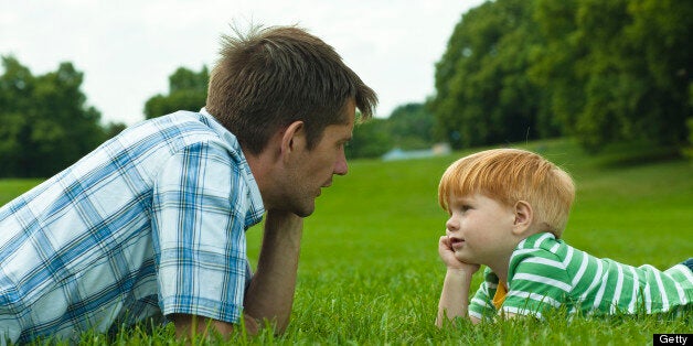 Dad and son have a bonding moment