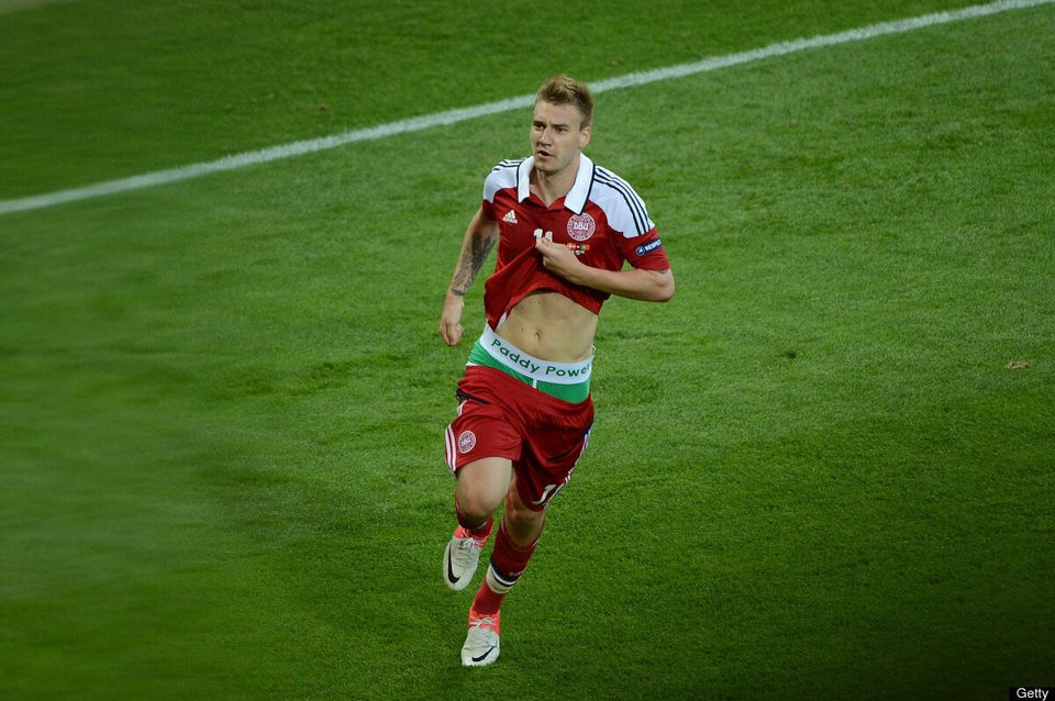 Danish forward Nicklas Bendtner celebrat