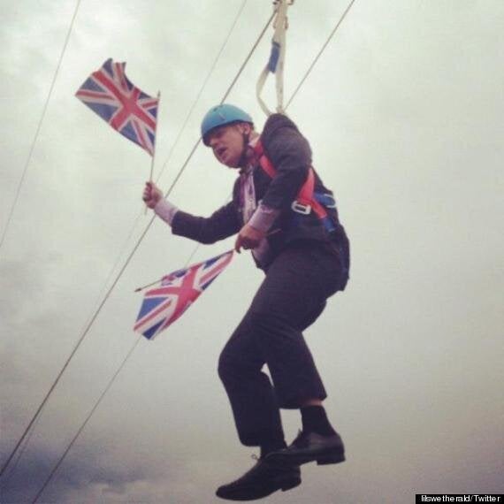 Boris Johnson Gets Stuck On Zip Wire At London Olympics Video Pictures Huffpost Uk Politics