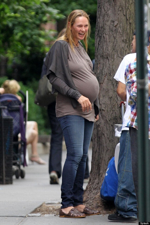 Uma Thurman Shows Off Her Baby Bump As She Buys Ice Cream In New York