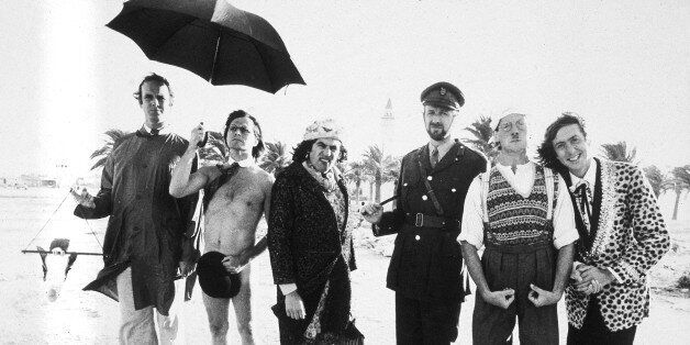 1978: All six members of the Monty Python team on location in Tunisia to film 'Monty Python's Life of Brian'. From left to right they are John Cleese, Terry Gilliam, Terry Jones, Graham Chapman (1941 - 1989), Michael Palin and Eric Idle. (Photo by Evening Standard/Getty Images/Getty Images)