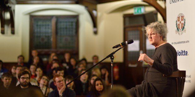 CAMBRIDGE, CAMBRIDGESHIRE - JANUARY 26: Germaine Greer speaks to students at The Cambridge Union on January 26, 2015 in Cambridge, Cambridgeshire. (Photo by Chris Williamson/Getty Images)