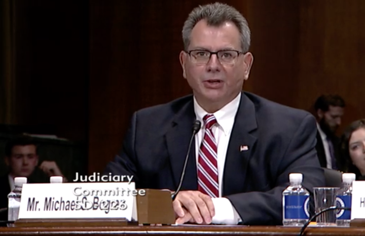 District court nominee Michael Bogren testifies in his Senate confirmation hearing in May 2019.