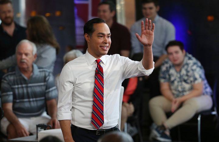 Julián Castro waves to the crowd after a town hall event in June.