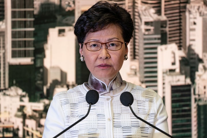 Carrie Lam, Hong Kong's chief executive, speaks during a news conference at Central Government Complex on June 15, 2019 in Hong Kong.