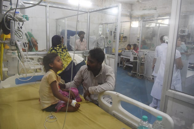 A child suffering from Acute Encephalitis Syndrome under treatment in the PICU ward of Sri Krishna Medical...