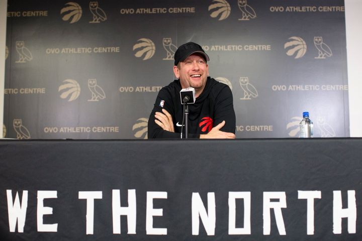 Toronto Raptors head coach Nick Nurse takes questions from the media in Toronto on Sunday.