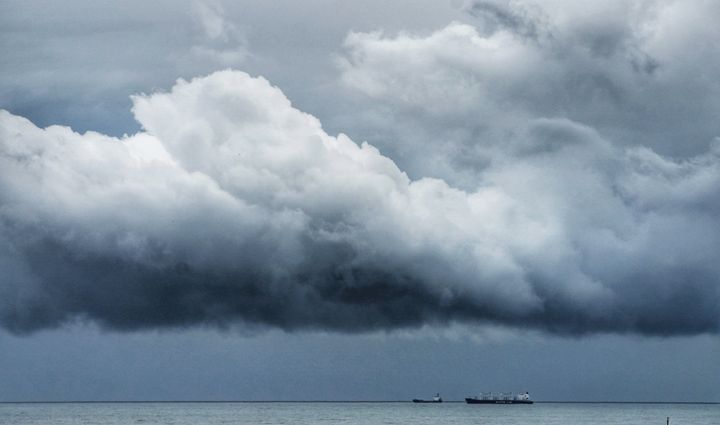 Dark storm clouds gather out at sea off the north east coast today as the rain continues to fall over much of the country.