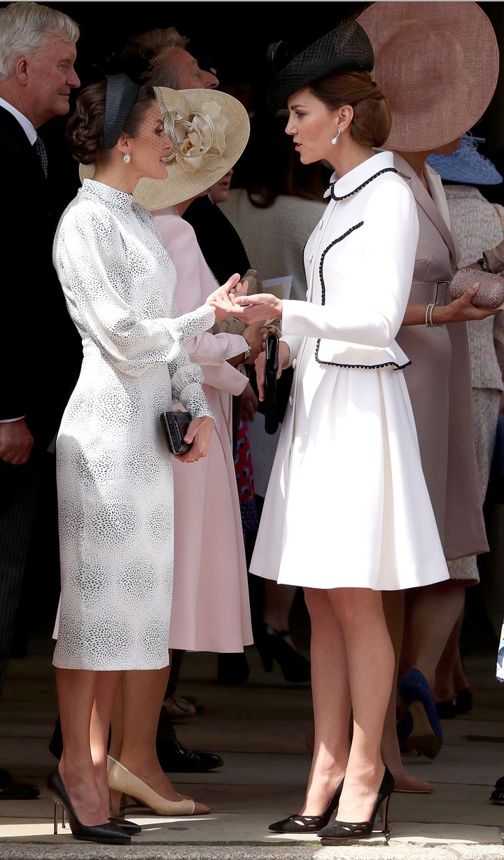 Queen Letizia of Spain and the Duchess of Cambridge at the Order of the Garter Service at St. George's Chapel.