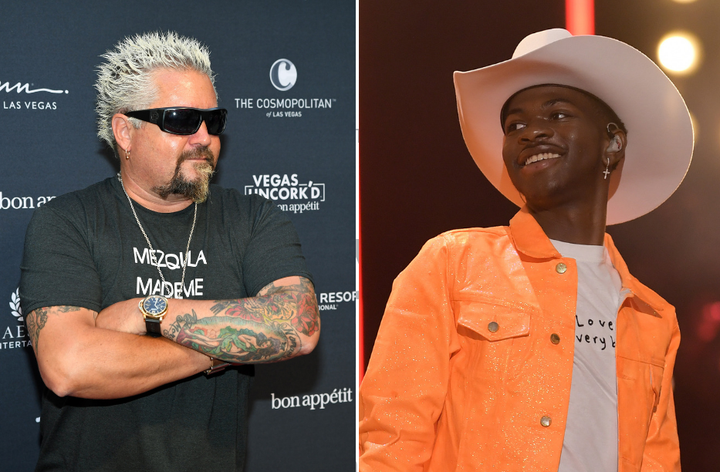 Food network personality Guy Fieri at the "Vegas Uncork'd" event in Las Vegas. Rapper Lil Nas X at CMA Fest. 