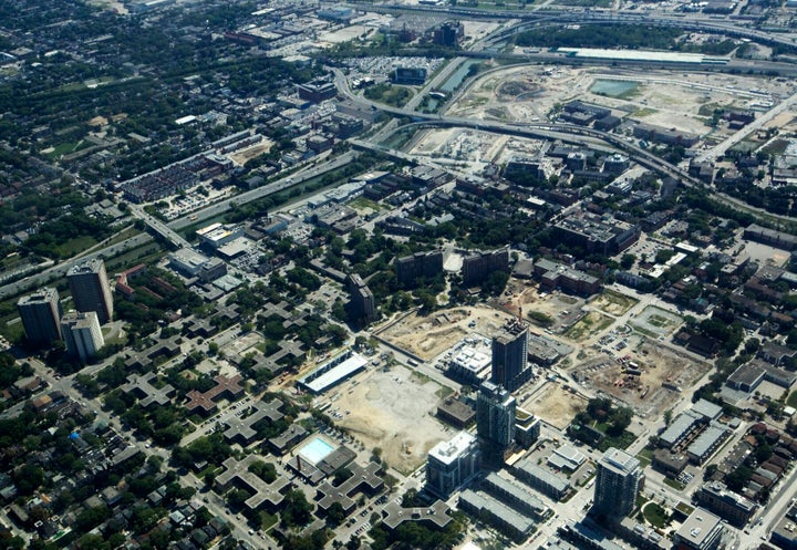 An aerial view of Toronto's Regent Park in 2011. The community's design segregated its residents from neighbouring areas.