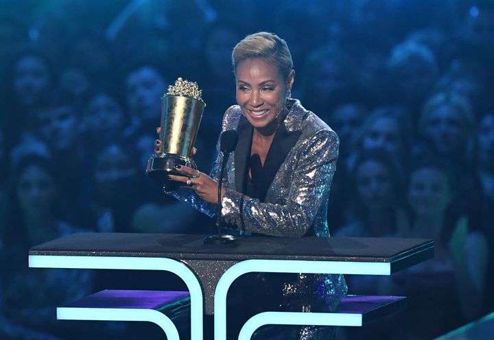 Jada Pinkett Smith accepts the Trailblazer Award onstage during the 2019 MTV Movie & TV Awards.