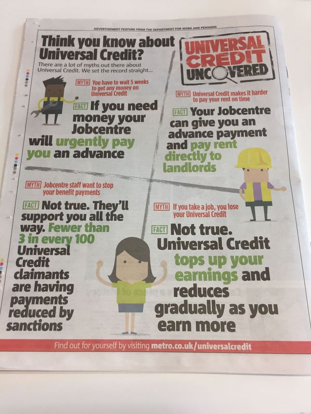 One of the first adverts in the DWP's Universal Credit campaign in the Metro 