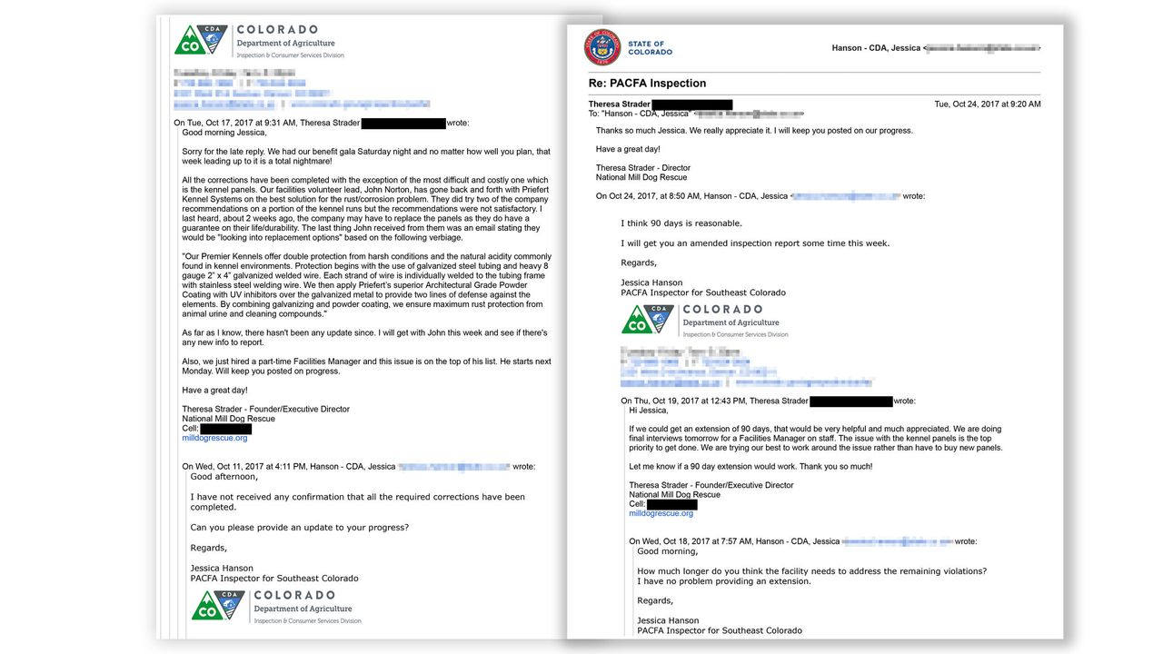 An email exchange about certificates of veterinary inspection between Theresa Schrader and Colorado state regulators.