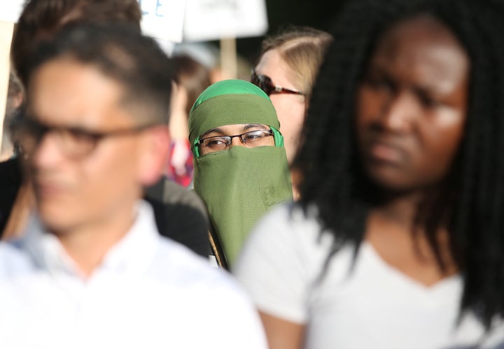 People protest Quebec's new Bill 21 in Montreal on June 17.