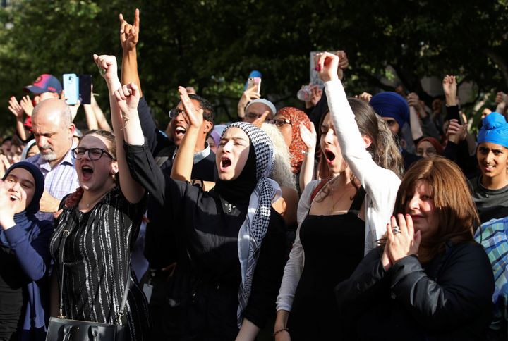 People protest Quebec's new Bill 21 in Montreal, Quebec, Canada, June 17, 2019. 
