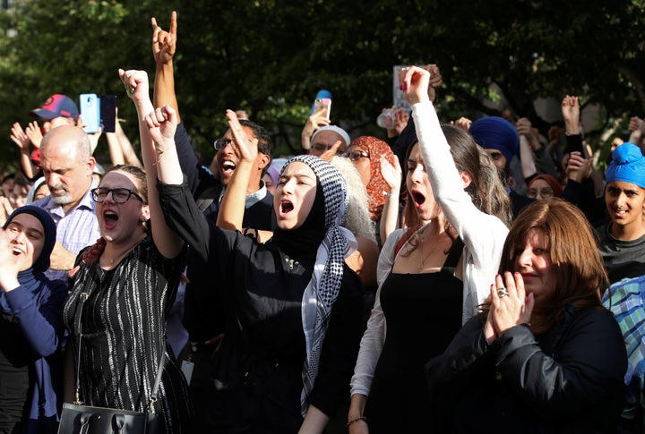 People protest Quebec's new Bill 21 in Montreal, Quebec, Canada, June 17, 2019. 