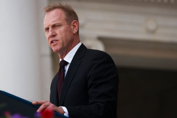 Then-acting Secretary of Defense Patrick Shanahan delivering remarks during a Memorial Day ceremony at Arlington National Cemetery on May 27.