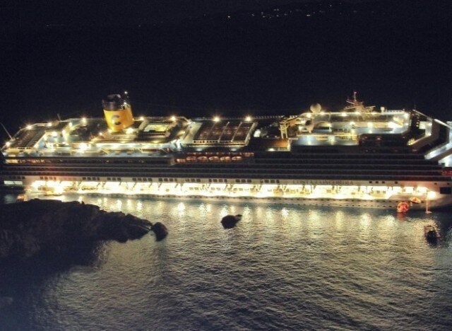 cruise ship sinking at night