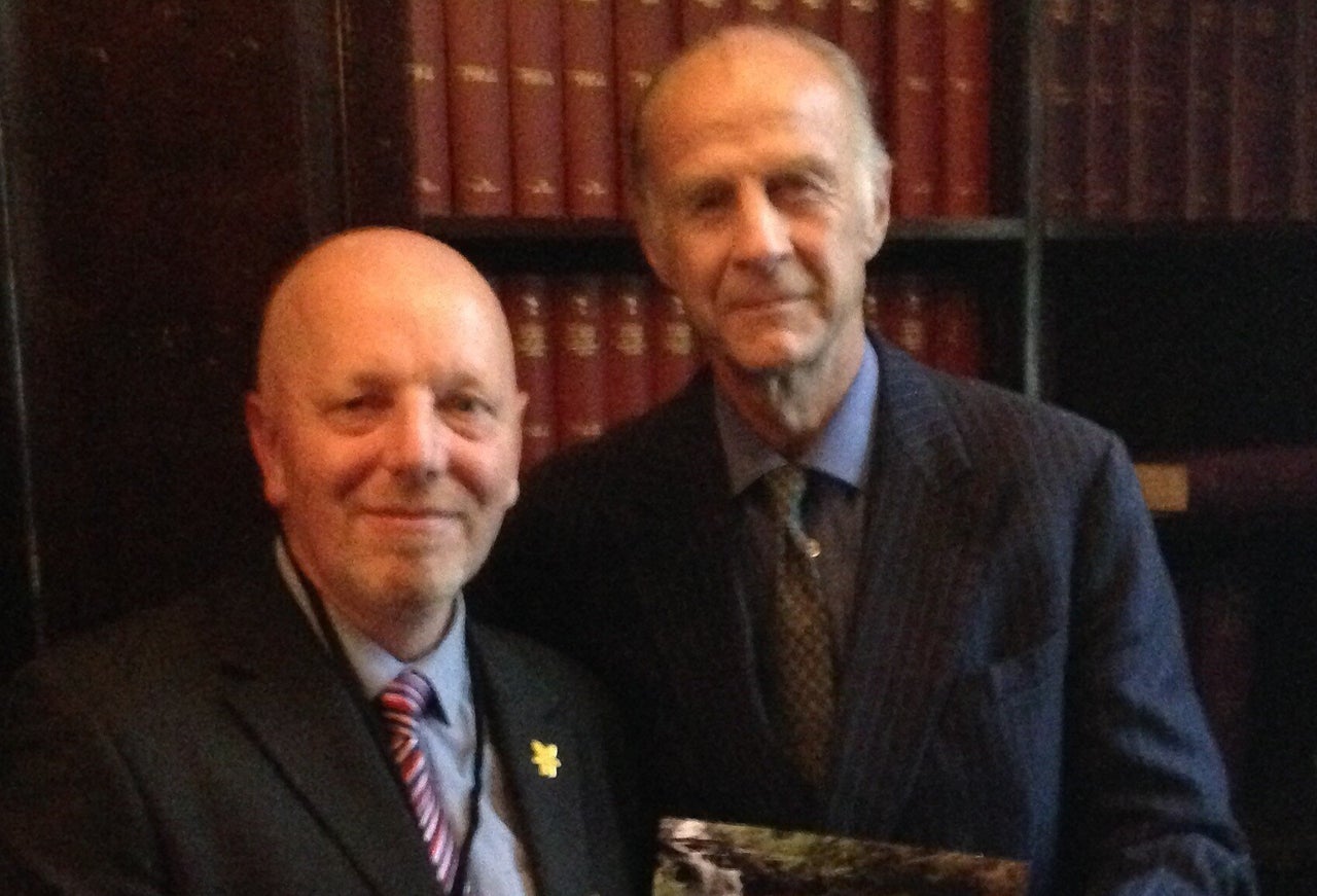 Legendary explorer Sir Ranulph Fiennes (right) sent Mark a mountain-top message of support 