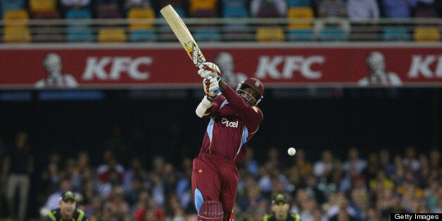 BRISBANE, AUSTRALIA - FEBRUARY 13: Chris Gayle of West Indies bats during the International Twenty20 match between Australia and the West Indies at The Gabba on February 13, 2013 in Brisbane, Australia. (Photo by Chris Hyde/Getty Images)