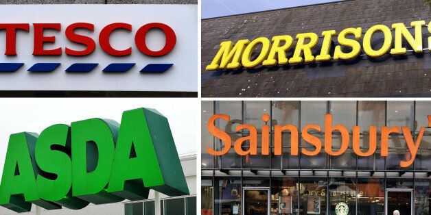 Undated file photos of the logos for Tesco, Morrisons, Asda and Sainsbury's. Rival supermarkets took a further slice out of Tesco's market dominance during the key Christmas battleground period, figures suggested today.